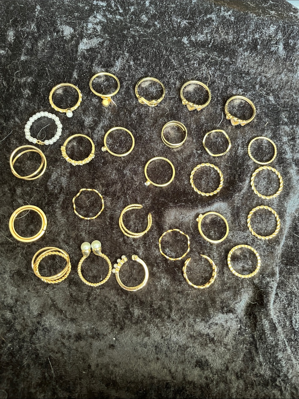 Boho Gold Stackable Ring Set - Multi Pack Faux Pearl & Twisted Bands